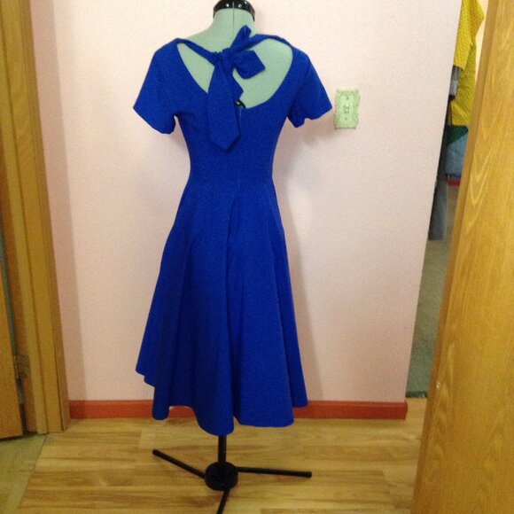 Royal Blue Fit and Flare 1950s-Style Dress - Picture 2 of 4